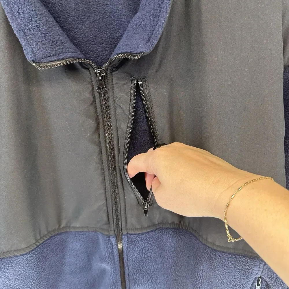 Young USA Mens Fleece Jacket Lightweight Black Blue Full Zip Zippered Pockets M - Picture 9 of 12